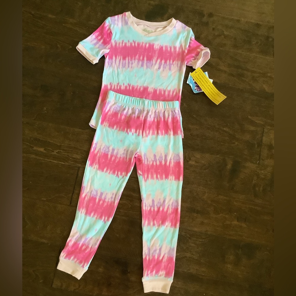NWT Sleep On It Teal Pink Green Tie Dye Shirt Pants Pajama Set 6 Soft